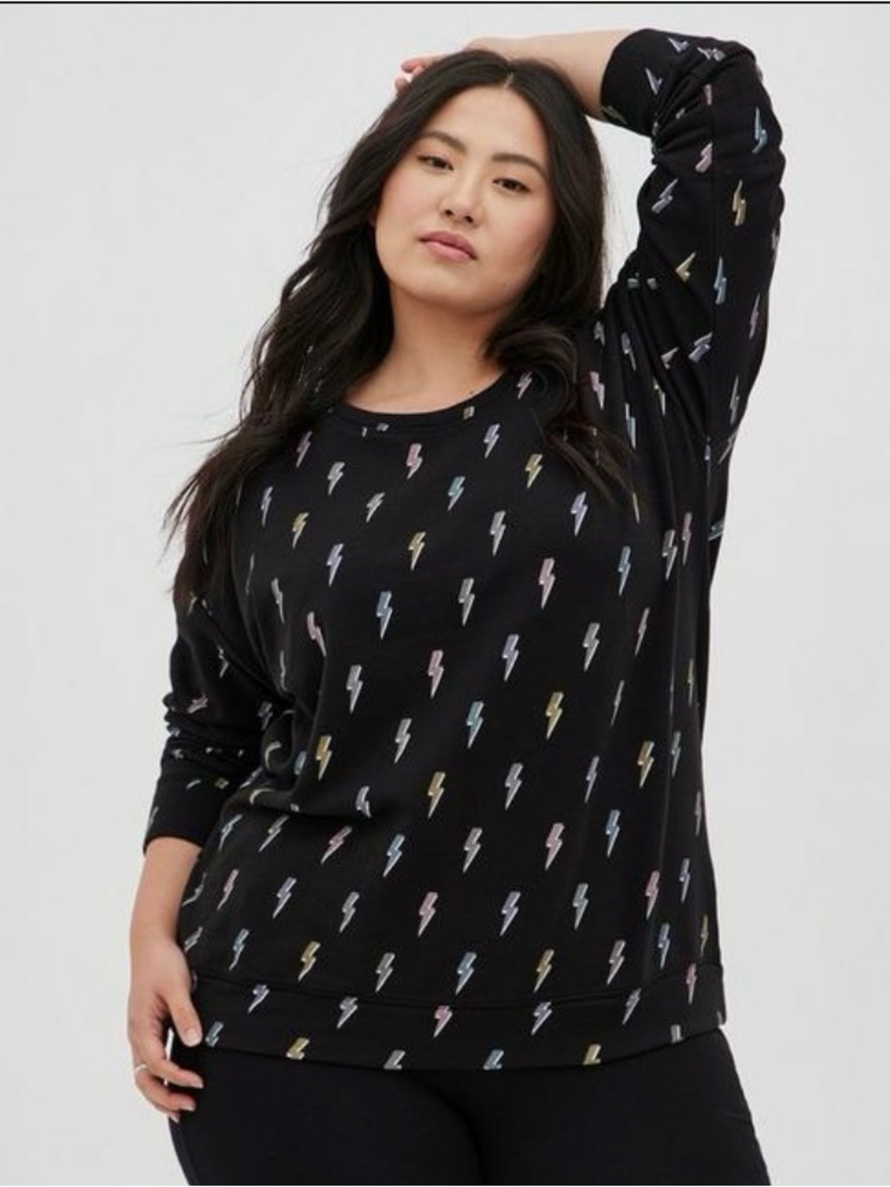 Women’s Torrid Black Lightning Bolt Print Long Sleeve Top